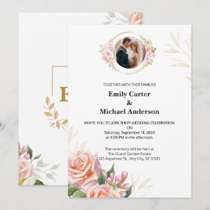 Convite de Casamento Floral Elegante com Acento Do