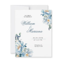 Convite de casamento floral elegante com azul de a