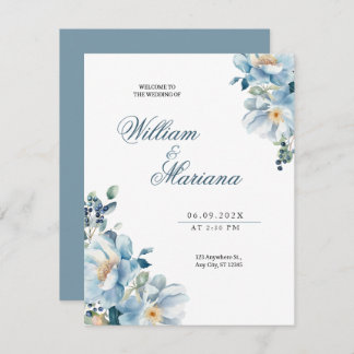 Convite de casamento floral elegante com azul de a