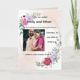 Convite de Casamento Floral Elegante com Casal.
