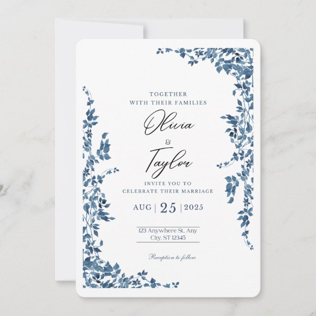Convite de Casamento Floral Elegante com Dourado (Frente)