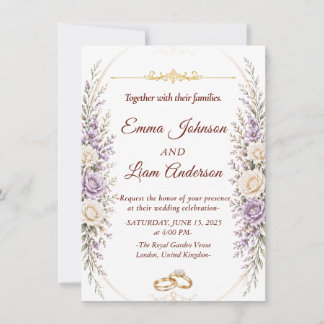 Convite de Casamento Floral Elegante com Moldura D
