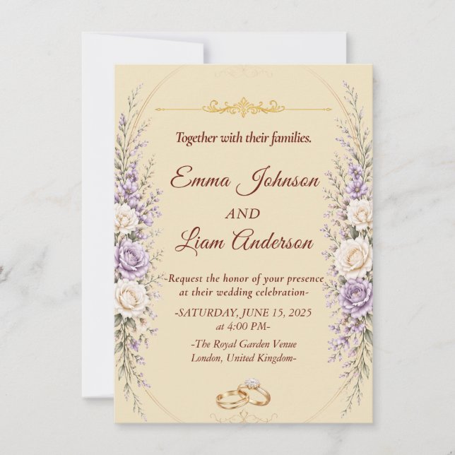 Convite de Casamento Floral Elegante com Moldura D (Frente)