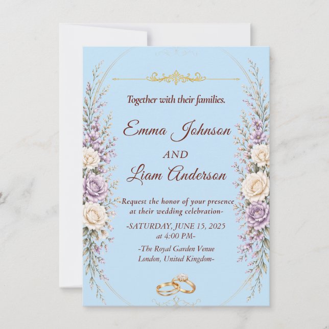 Convite de Casamento Floral Elegante com Moldura D (Frente)