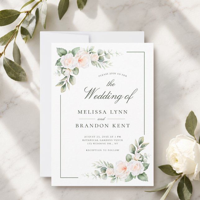 Convite de Casamento Floral Elegante com Sage Bran (Criador carregado)