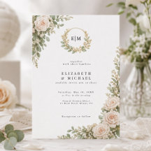 Convite de Casamento Floral Elegante Coroa de Verd