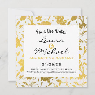Convite de Casamento Floral Elegante Dourado
