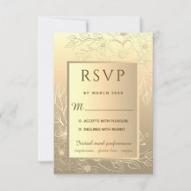 Convite de Casamento Floral Elegante Dourado em Fo