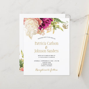 Convite de casamento floral elegante econômico