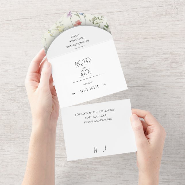 Convite de Casamento Floral Elegante | Editável (Aba destacável)