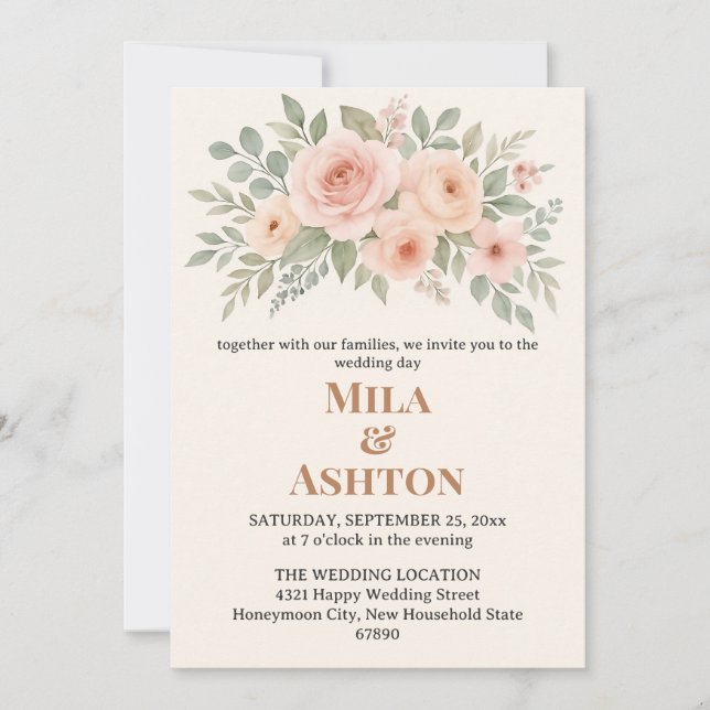 Convite de Casamento Floral Elegante – Editável (Frente)