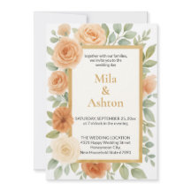 Convite de Casamento Floral Elegante em Pêssego –