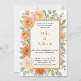 Convite de Casamento Floral Elegante em Pêssego –