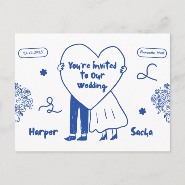 Convite de Casamento Floral Elegante em Postcard (Frente)