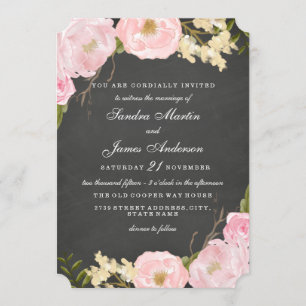 Convite de Casamento Floral Elegante em Quadro Neg