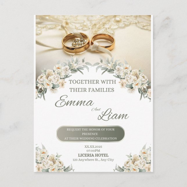 Convite de Casamento Floral Elegante – Emma & Liam (Frente)