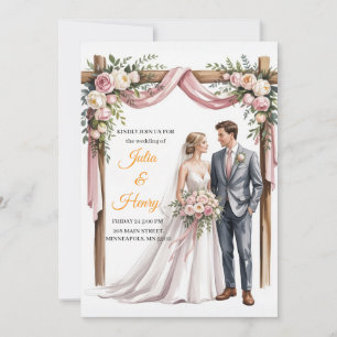 Convite de Casamento Floral Elegante Garde Român