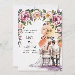 Convite de Casamento Floral Elegante Garde Român