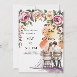 Convite de Casamento Floral Elegante | Garde Român
