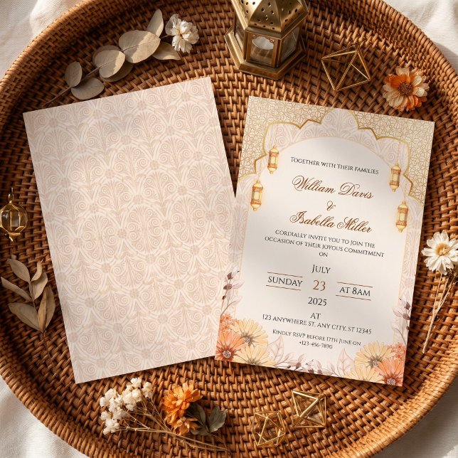 Convite de Casamento Floral Elegante Lanterna Árab (Criador carregado)