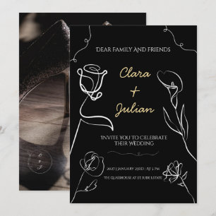 Convite de Casamento Floral Elegante Mão Livre Pre