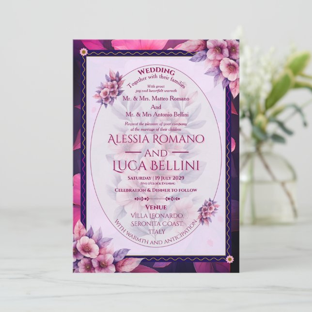 Convite de Casamento Floral Elegante Minimalista (Em pé/Frente)
