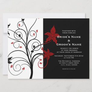 Convite de Casamento Floral Elegante Moderno Preto