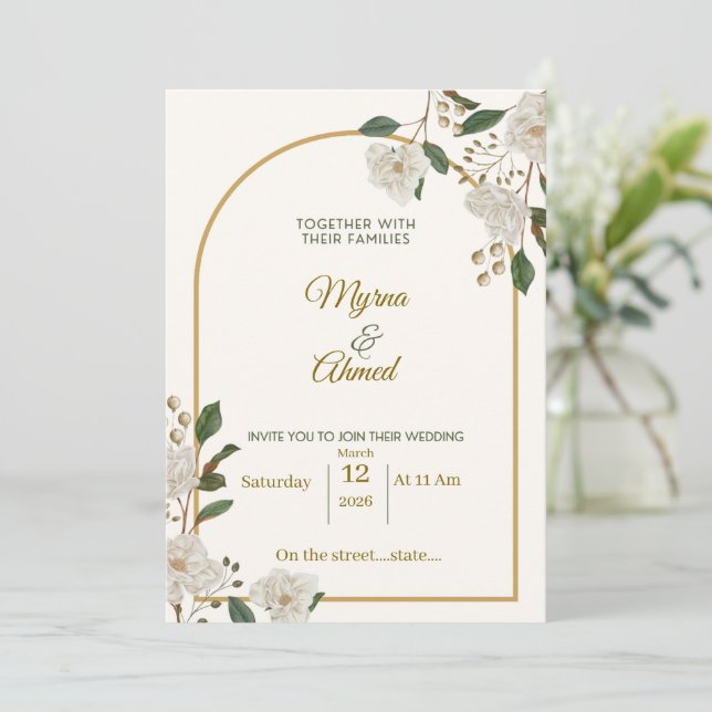 Convite de Casamento Floral Elegante para Rufus &  (Em pé/Frente)