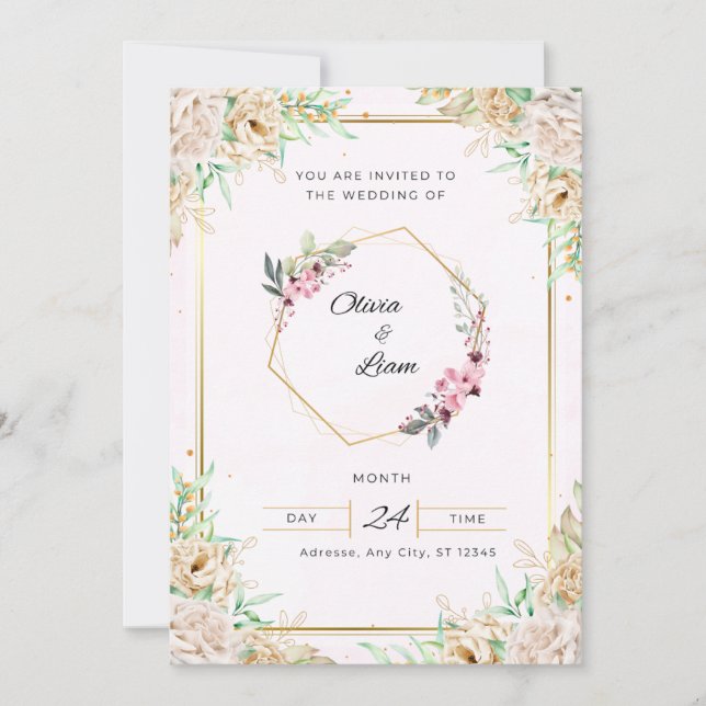Convite De Casamento Floral Elegante | Personalizá (Frente)