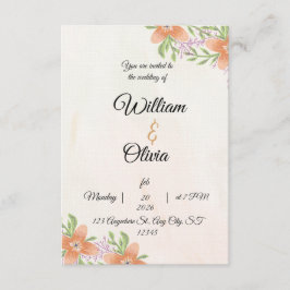 Convite de Casamento Floral Elegante | Pêssego e V