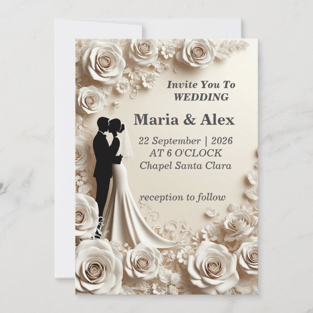 Convite de Casamento Floral Elegante Romântico (Frente)