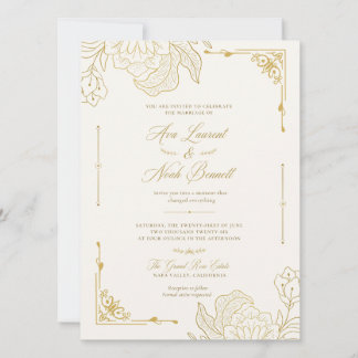 Convite de Casamento Floral Elegante Romântico Dou