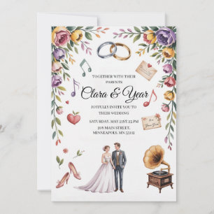 Convite de Casamento Floral Elegante Romântico J
