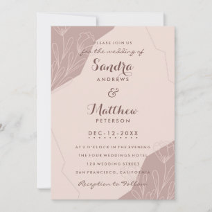 Convite de casamento floral elegante rosa creme de