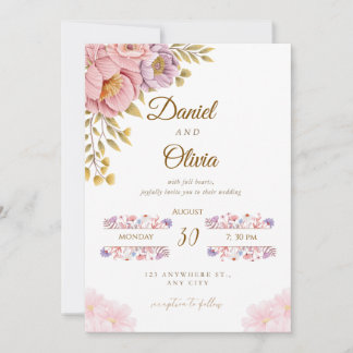 Convite de Casamento Floral Elegante | Rosa Românt