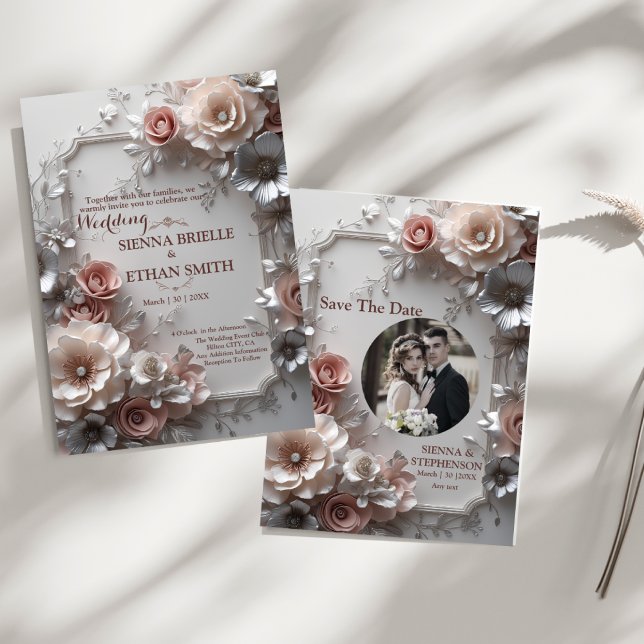 Convite de Casamento Floral Elegante Rústico 3D (Criador carregado)