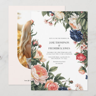 Convite de Casamento Floral Elegante Sage, Azul Ma
