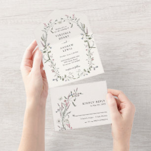 Convite de Casamento Floral Elegante Tudo em Um