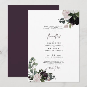Convite de Casamento Floral Elegante Vinho para Am