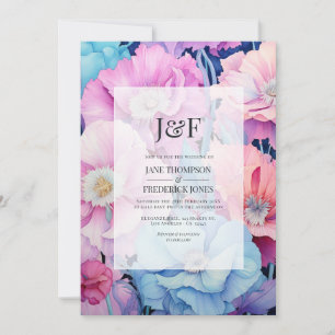 Convite de Casamento Floral em Aqua Suave e Rosa C