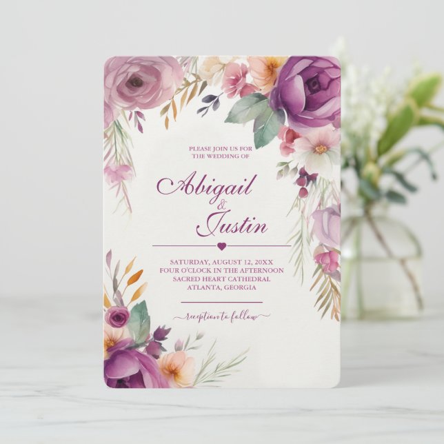 Convite de Casamento Floral em Aquarela (Em pé/Frente)