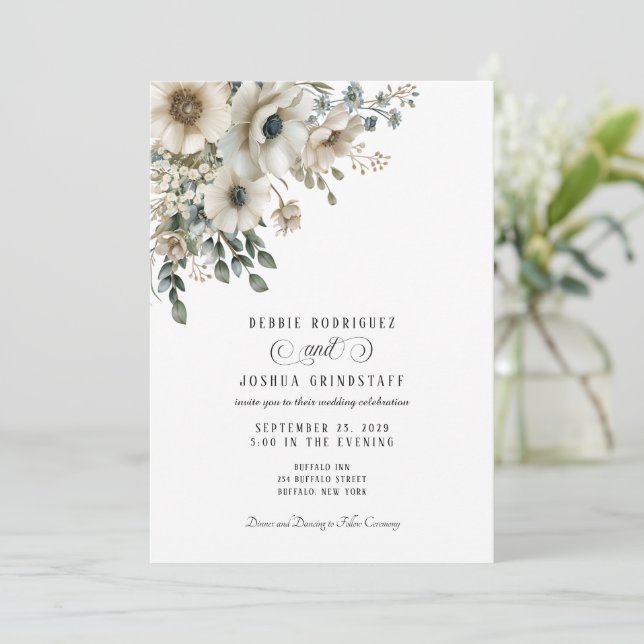 Convite de Casamento Floral em Aquarela (Em pé/Frente)