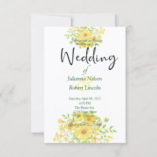 Convite de casamento floral em aquarela amarela