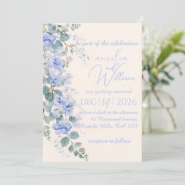 Convite de Casamento Floral em Aquarela Azul