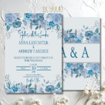 Convite de Casamento Floral em Aquarela Azul Desbo