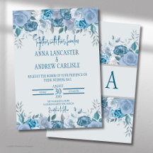 Convite de Casamento Floral em Aquarela Azul Desbo