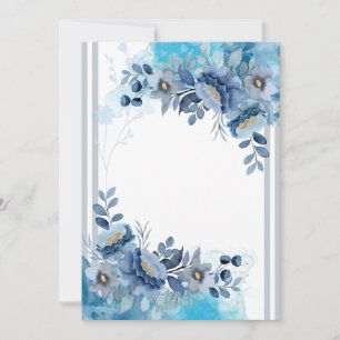Convite de Casamento Floral em Aquarela Azul Elega