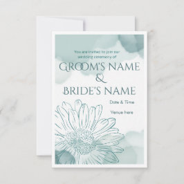 Convite de Casamento Floral em Aquarela Azul Elega