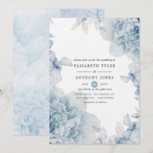 Convite de casamento floral em aquarela azul empoe