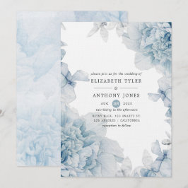 Convite de casamento floral em aquarela azul empoe